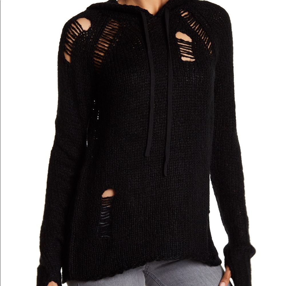 Pam and Gela Distressed Wool Sweater With Hood